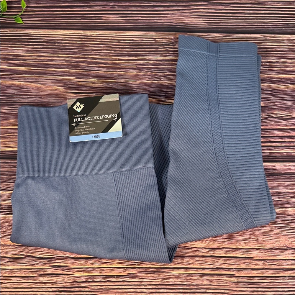 Women's Blue Gray 7/8 Leggings seamless, high-rise waistband, four-way stretch - Picture 10 of 11